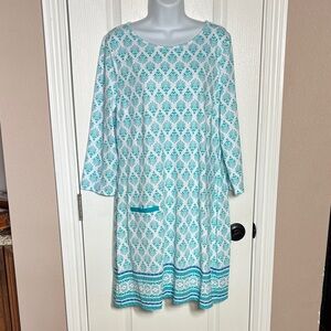 Cabana Life 50+ UV Protection Teal/White Midi Shift Dress Size XL NWT
